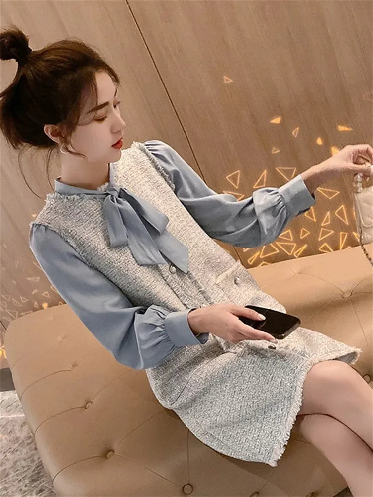 2023 early autumn new French design niche shirt vest skirt two-piece suit small fragrant dress