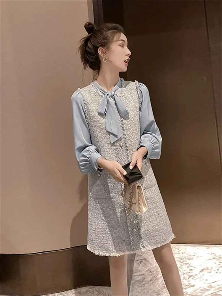 2023 early autumn new French design niche shirt vest skirt two-piece suit small fragrant dress