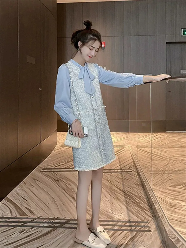 2023 early autumn new French design niche shirt vest skirt two-piece suit small fragrant dress