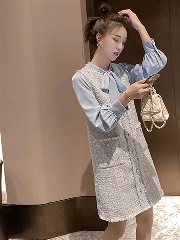 2023 early autumn new French design niche shirt vest skirt two-piece suit small fragrant dress