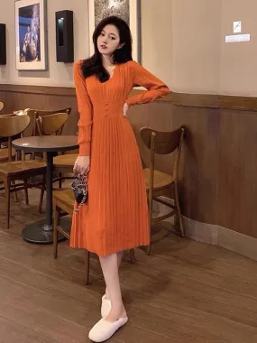 2023 new autumn sweater high-end foreign style French socialite high-end sense inner knitted bottoming dress for women (V7714)