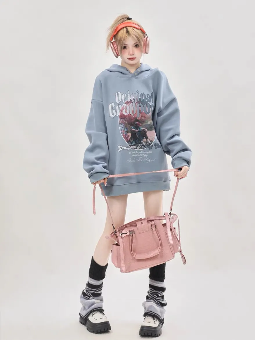 2023 New Lazy Style Oversize Sweater Women's Spring and Autumn Style American Hooded Heavy Hoody Small Top A3351