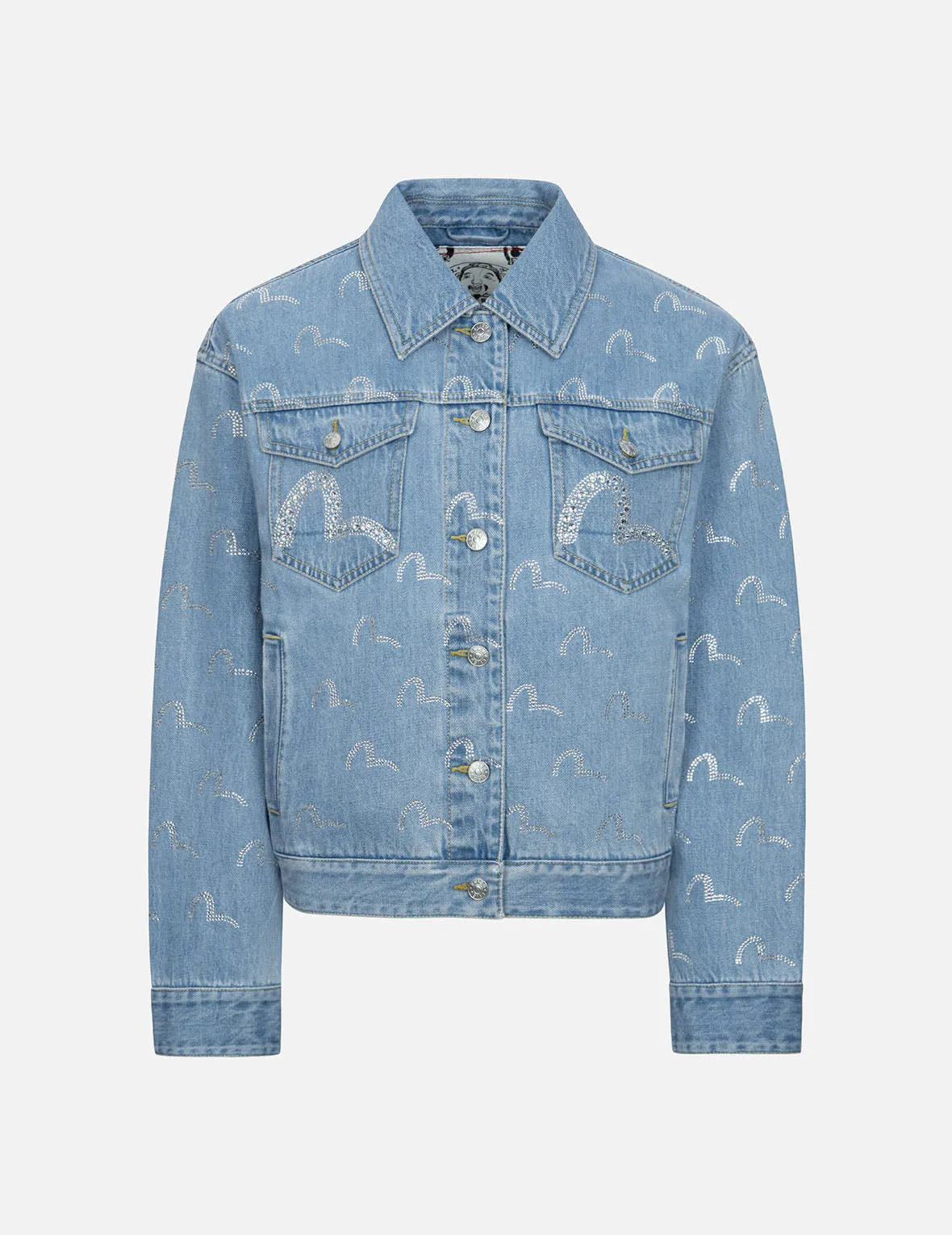 Allover Rhinestone Seagull Loose Fit Denim Jacket