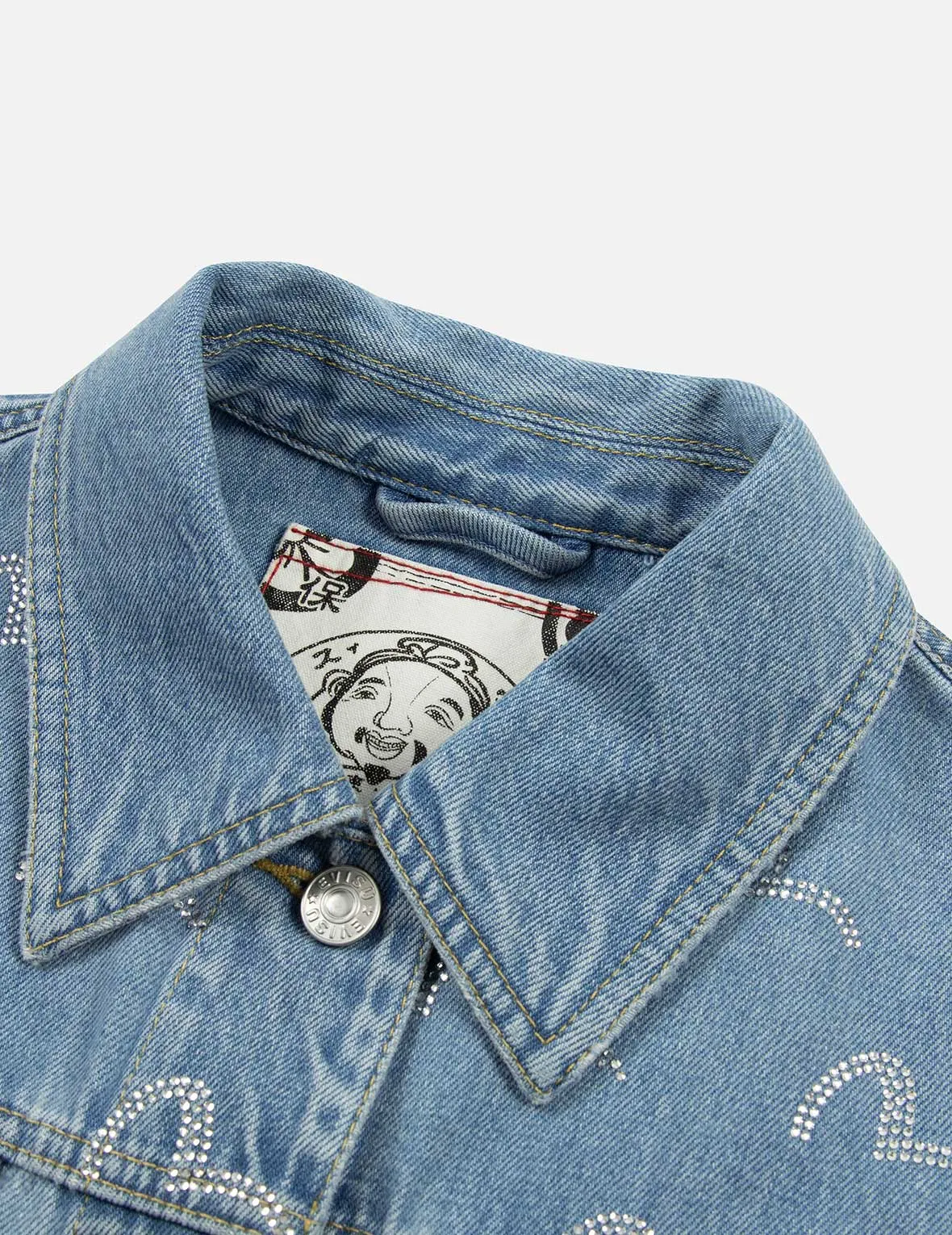 Allover Rhinestone Seagull Loose Fit Denim Jacket