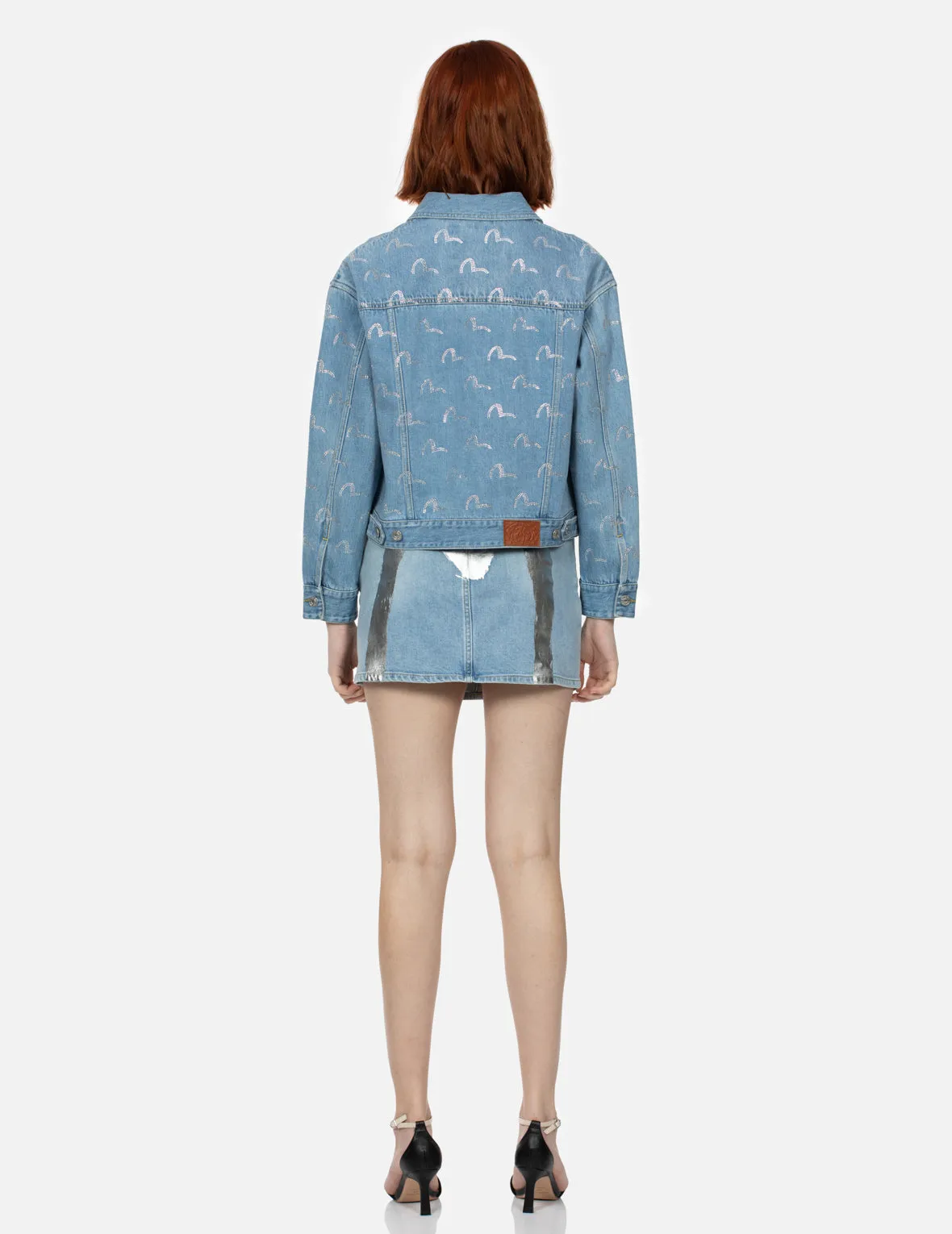 Allover Rhinestone Seagull Loose Fit Denim Jacket