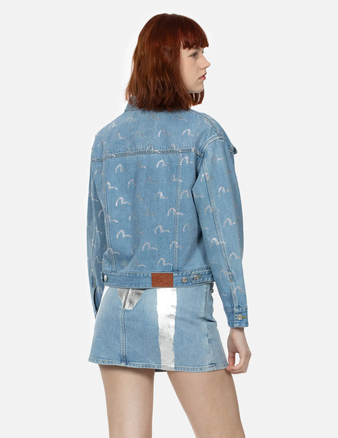 Allover Rhinestone Seagull Loose Fit Denim Jacket