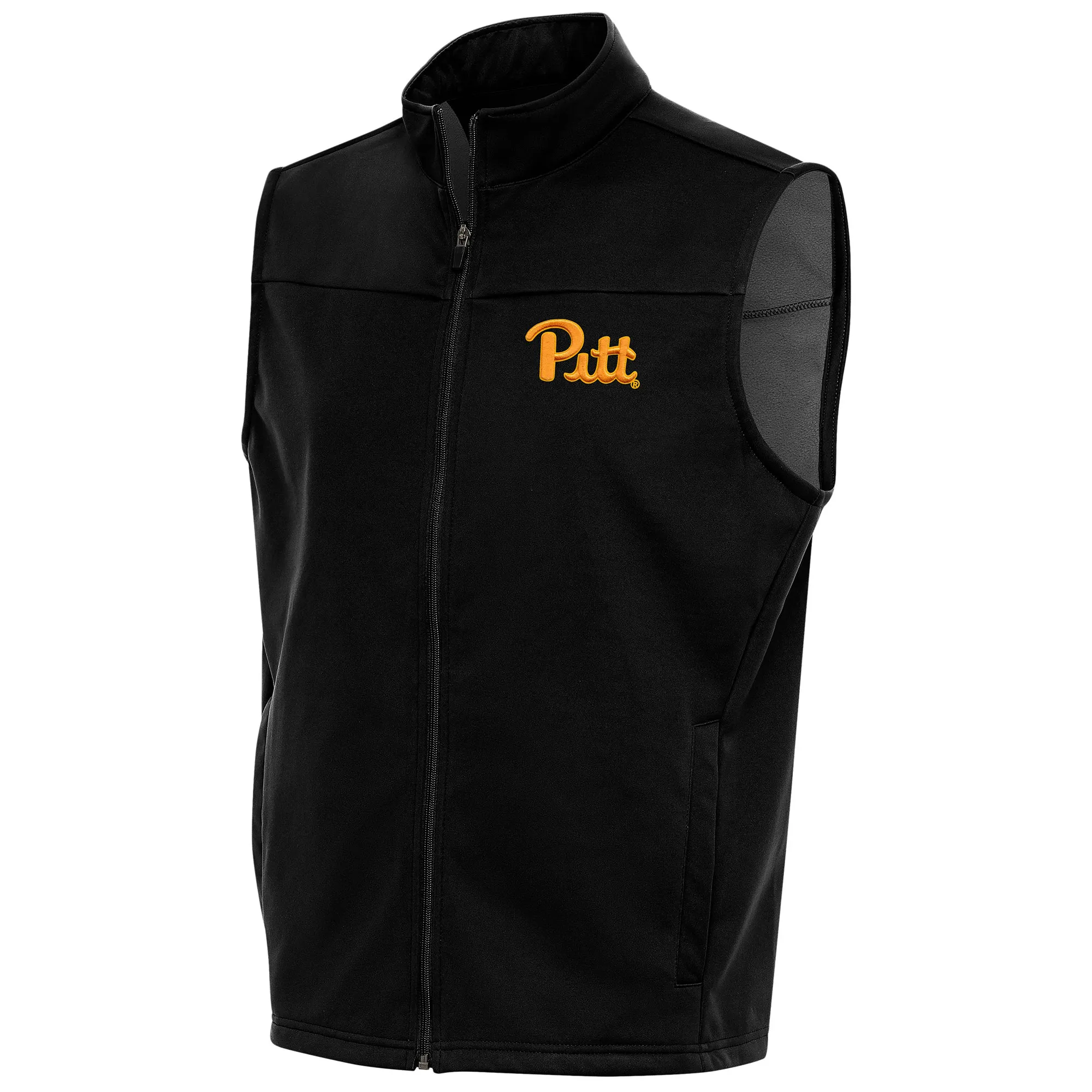 Antigua Pitt Panthers Black Links Full-Zip Golf Vest