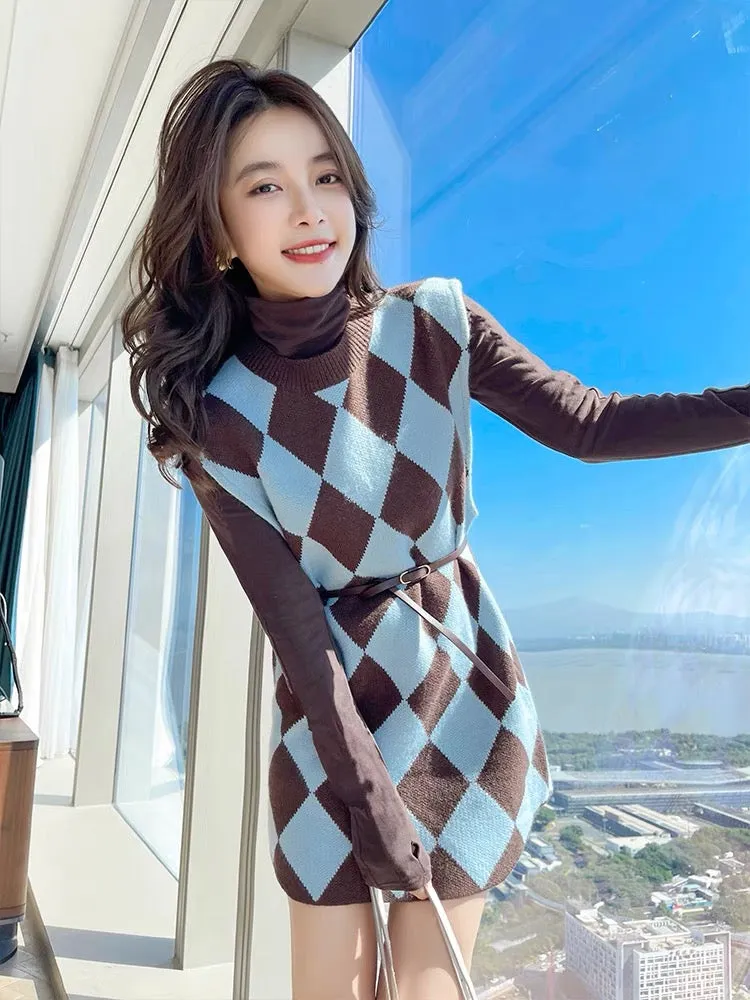 Autumn clothing 2023 new style sweater vest dress two-piece set high-end sense royal lady light familiar lady suit women autumn 