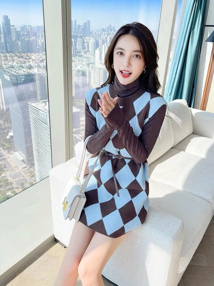 Autumn clothing 2023 new style sweater vest dress two-piece set high-end sense royal lady light familiar lady suit women autumn 