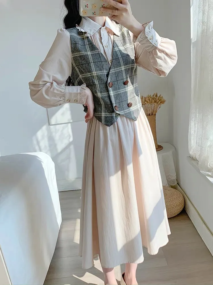 Autumn clothing 2023 new women's skirt temperament French retro small fragrance two-piece vest suit skirt dress