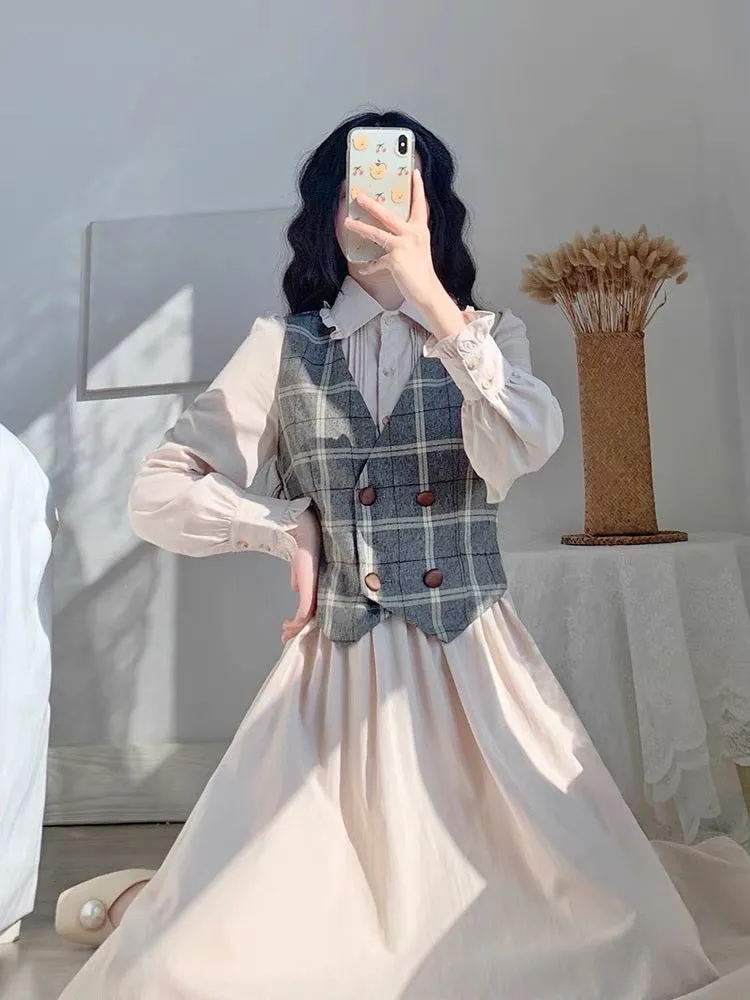 Autumn clothing 2023 new women's skirt temperament French retro small fragrance two-piece vest suit skirt dress