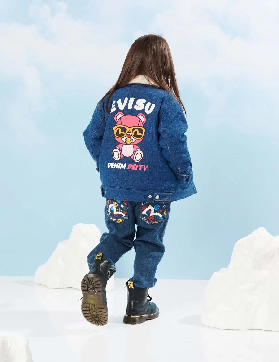 Bear Print Reversible Denim Jacket