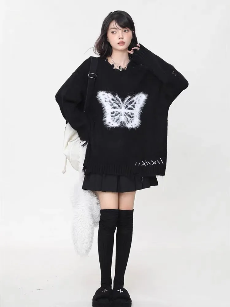 Big sim little sim bow black sweater women's autumn and winter design sweet and cool hot girl pullover sweater top V1162