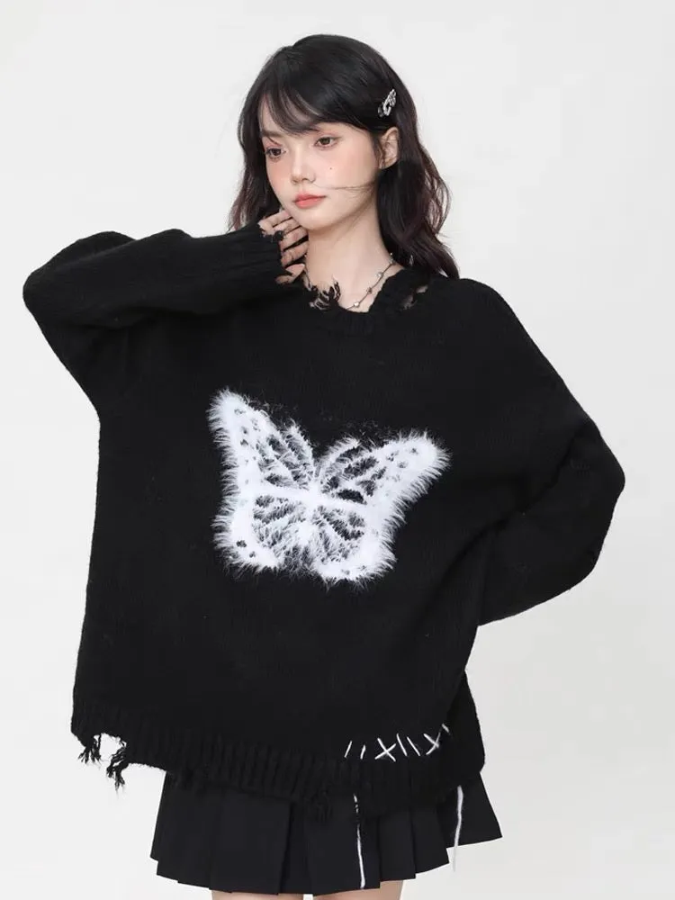 Big sim little sim bow black sweater women's autumn and winter design sweet and cool hot girl pullover sweater top V1162