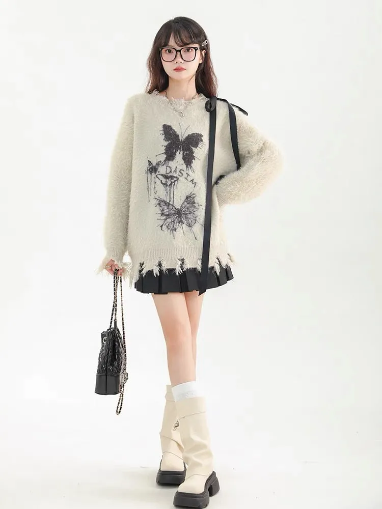 Big sim small sim soft and lazy style bow sweater women's autumn and winter loose pullover lace-up sweater jacket V1161