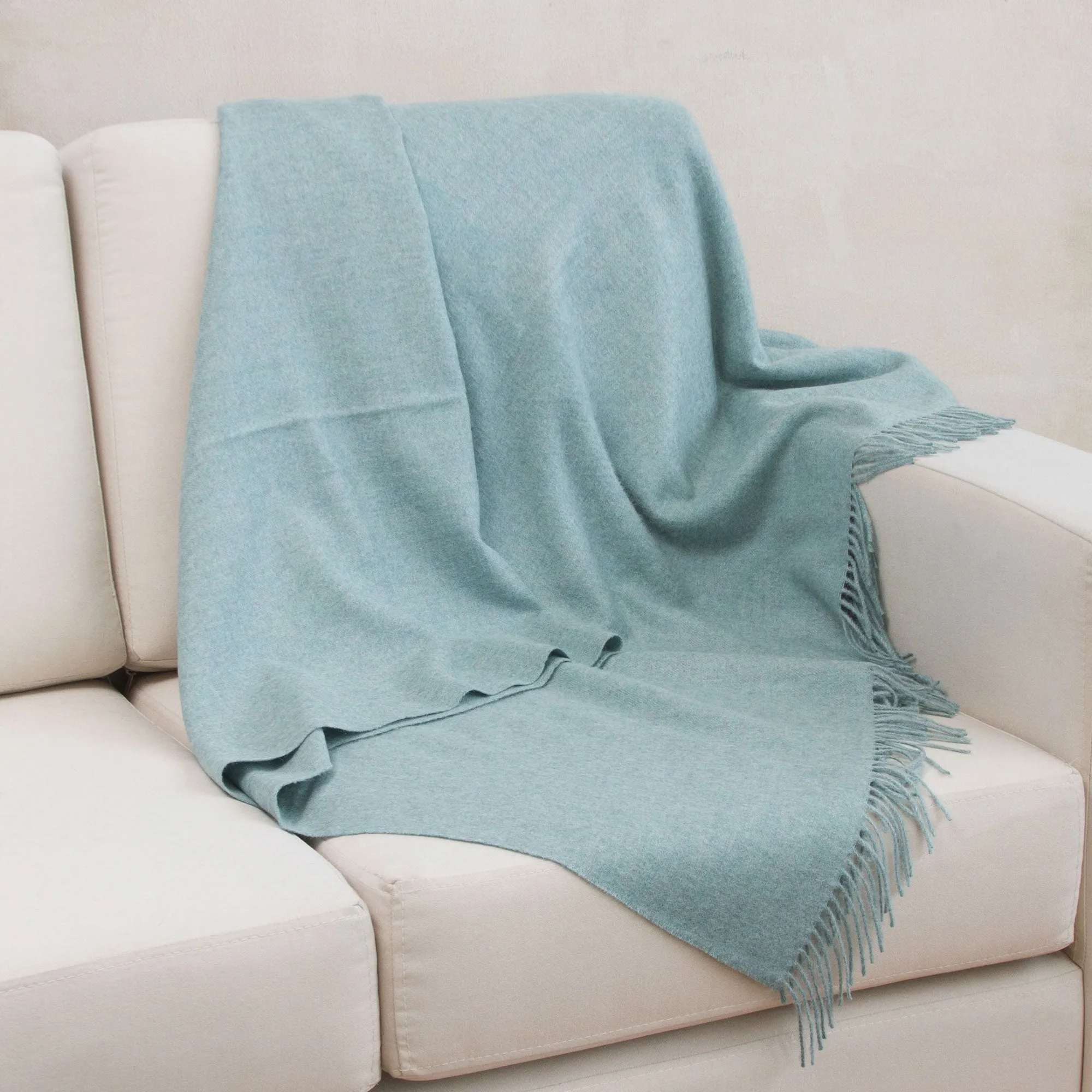 Blissful Dream in Aqua 100% Baby Alpaca Throw Blanket in Solid Aqua from Peru