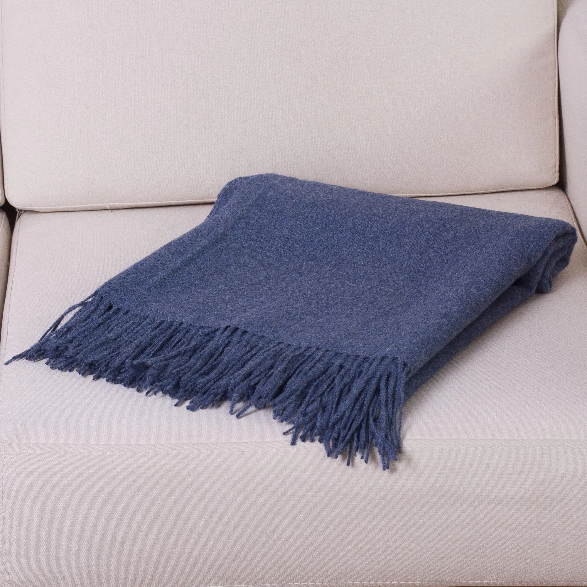 Blissful Dream in Azure 100% Baby Alpaca Throw Blanket in Solid Azure from Peru