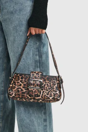 Buckle Detail Leopard Shoulder Bag