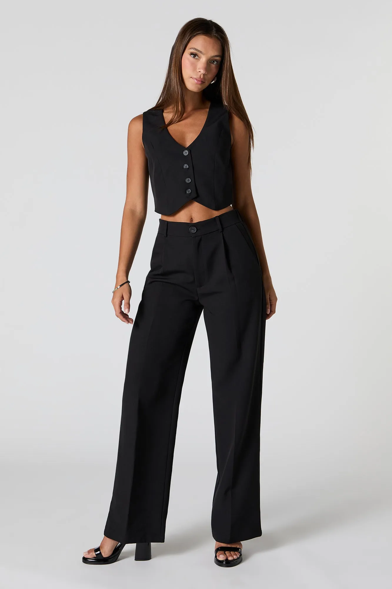 Button Front Cropped Vest