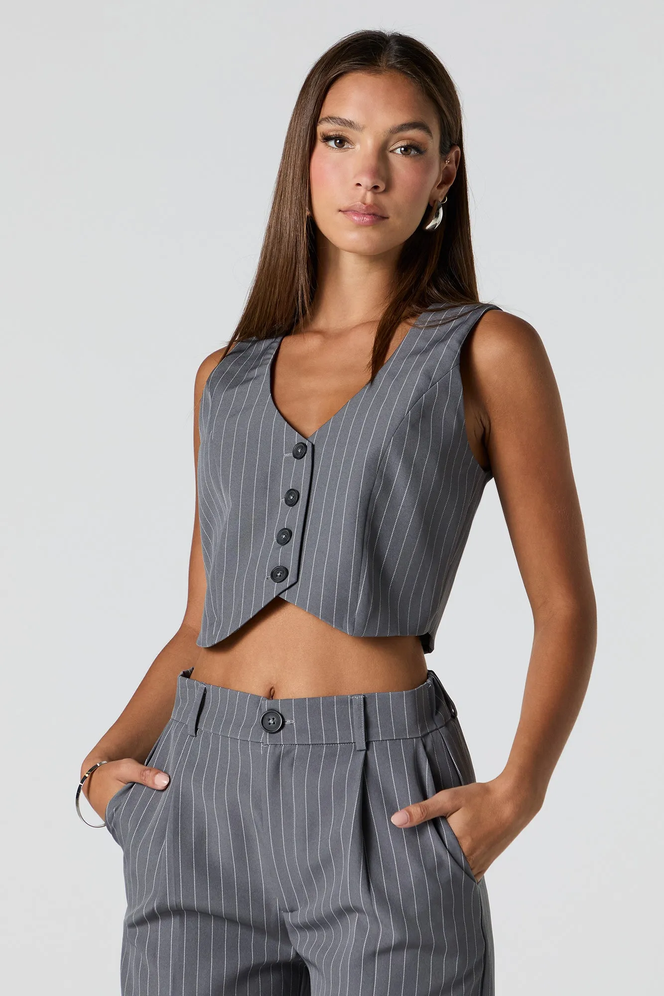 Button Front Cropped Vest