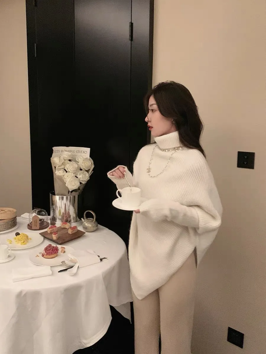 cchenchenchen_Irregular design turtleneck sweater for women in autumn and winter loose and versatile niche lazy style knitted sw