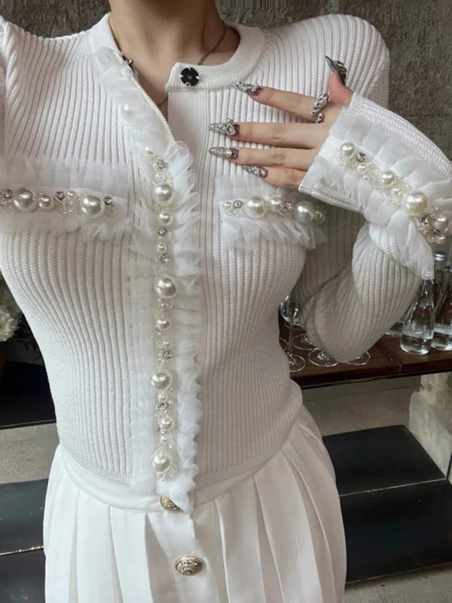 Celebrity heavy industry white sweater slim long-sleeved top this year's hot style exquisite sweater for women early autumn 2023