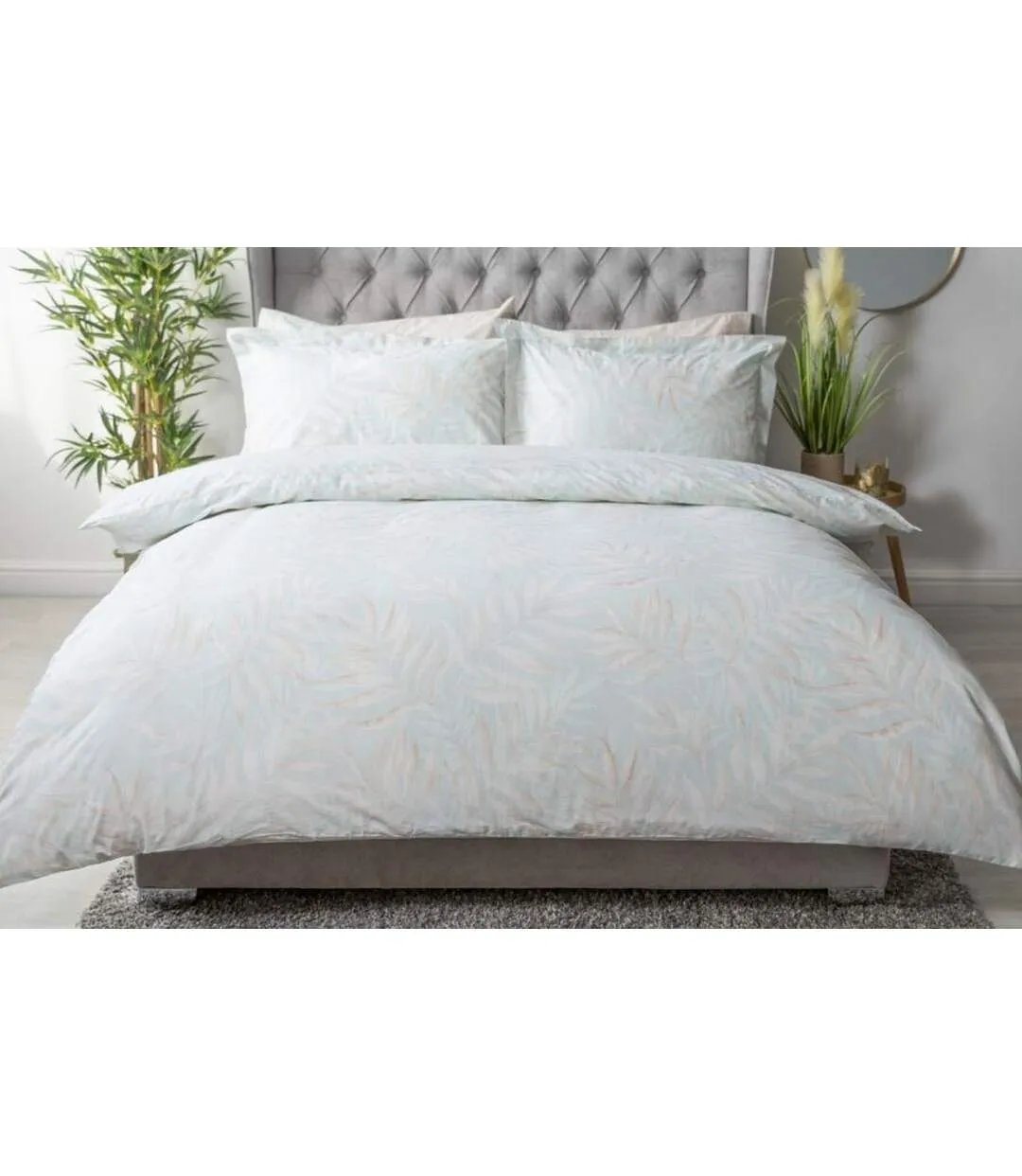 Clara leaves duvet cover set duck egg Belledorm