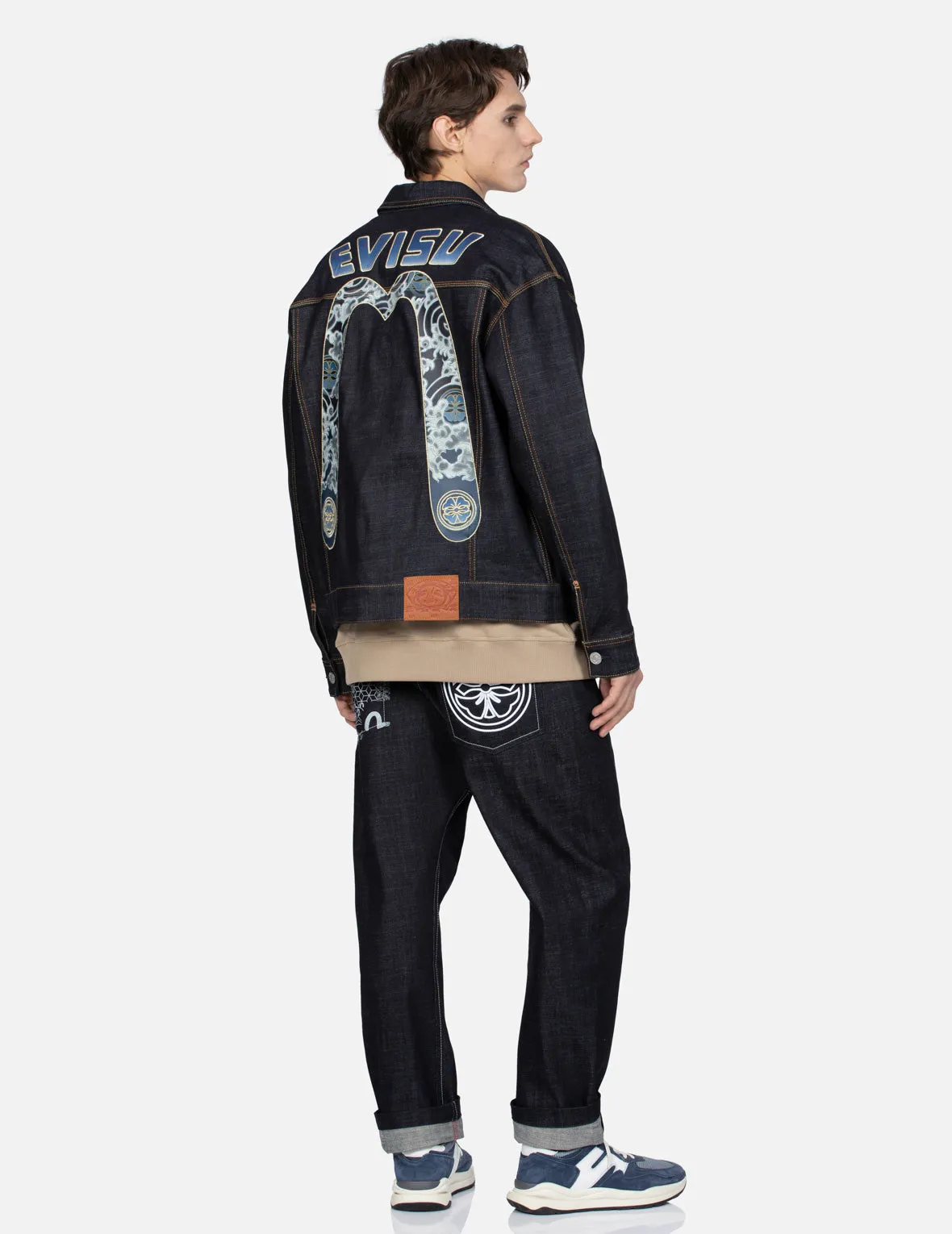 Cloud and Kamon-pattern Daicock Print Loose Fit Denim Jacket