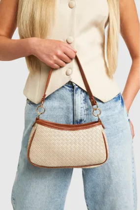 Contrast Piping Woven Shoulder Bag