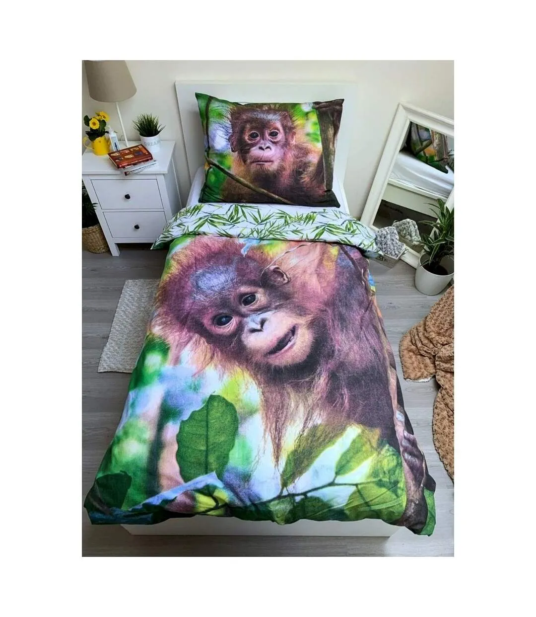 Cotton orangutan duvet cover set brown/green/white Generic