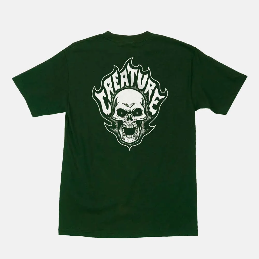 Creature Skateboards - Bonehead Flame T-Shirt - Forest Green