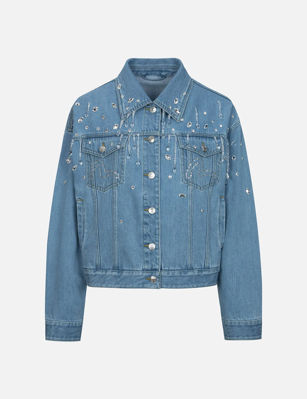 Crystal Embellished Oversized Denim Jacket