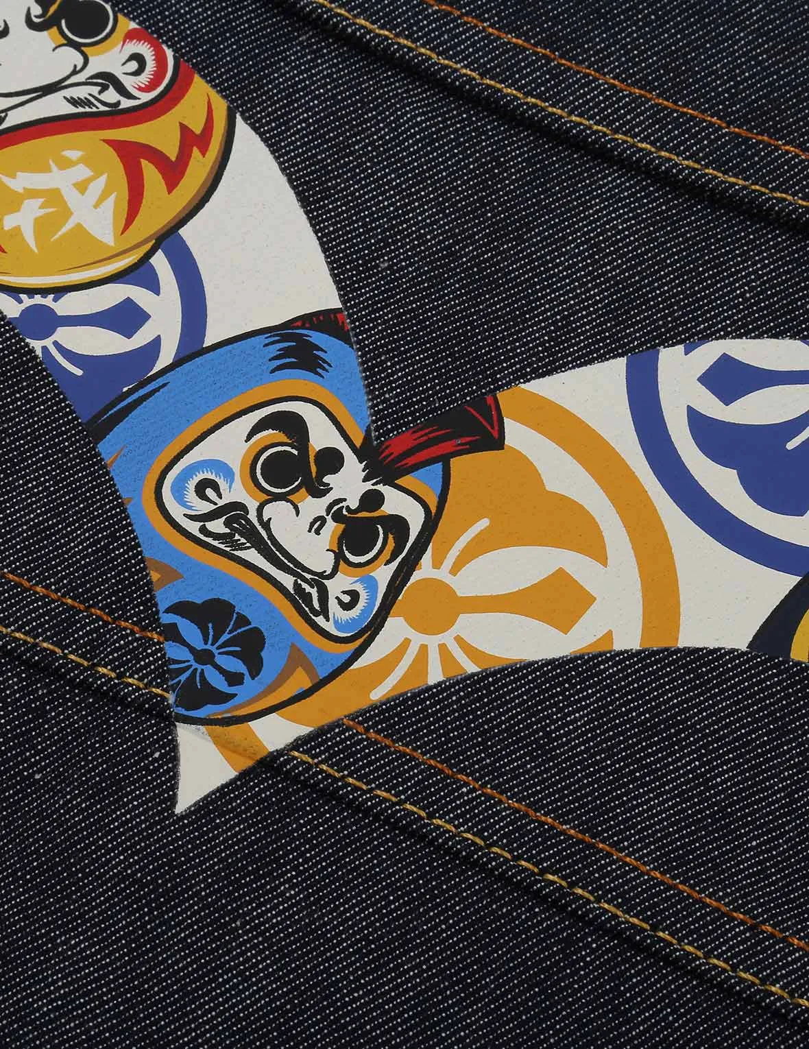 Daruma-pattern Daicock Print Denim Jacket