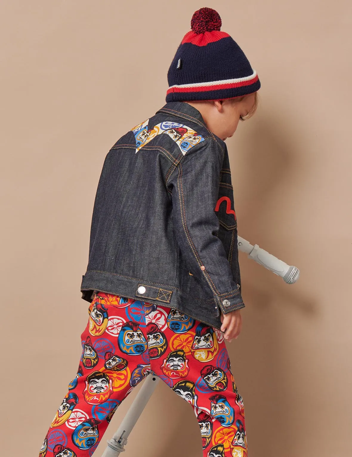 Daruma-pattern Daicock Print Denim Jacket