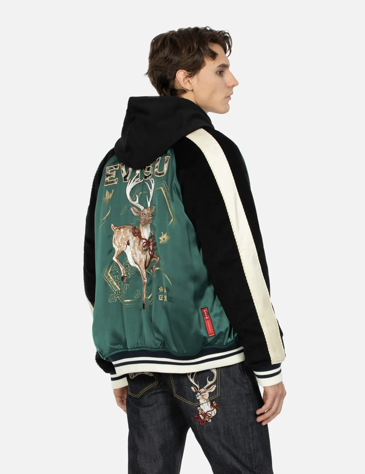 Deer and Logo Embroidery Loose Fit Souvenir Jacket