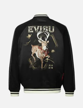 Deer and Logo Embroidery Loose Fit Souvenir Jacket