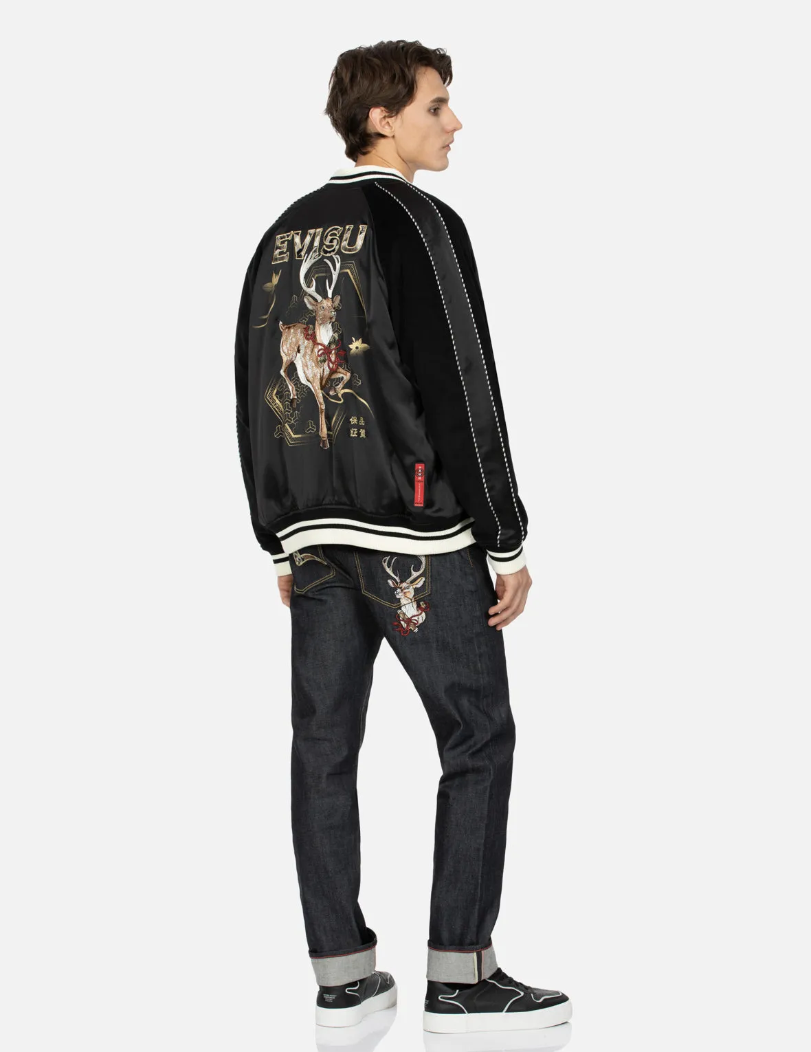 Deer and Logo Embroidery Loose Fit Souvenir Jacket