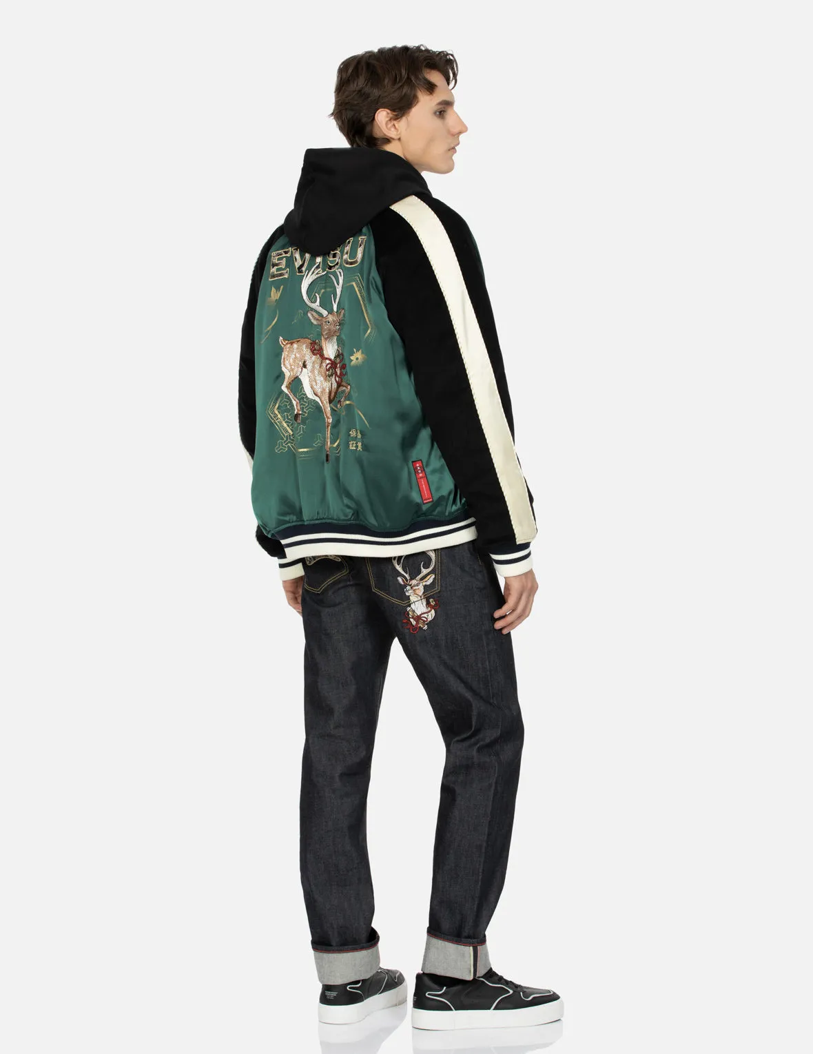 Deer and Logo Embroidery Loose Fit Souvenir Jacket