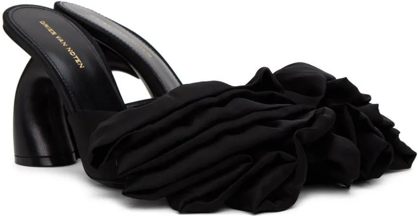 Dries Van Noten Black Ruffled Mules