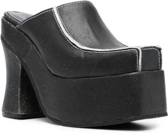 Eckhaus Latta 140mm cracked-leather platform mules Black