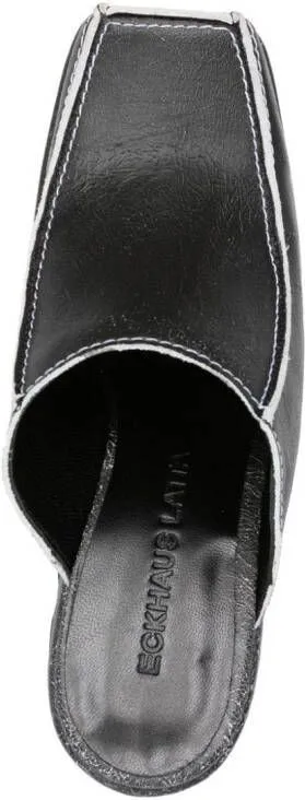 Eckhaus Latta 140mm cracked-leather platform mules Black