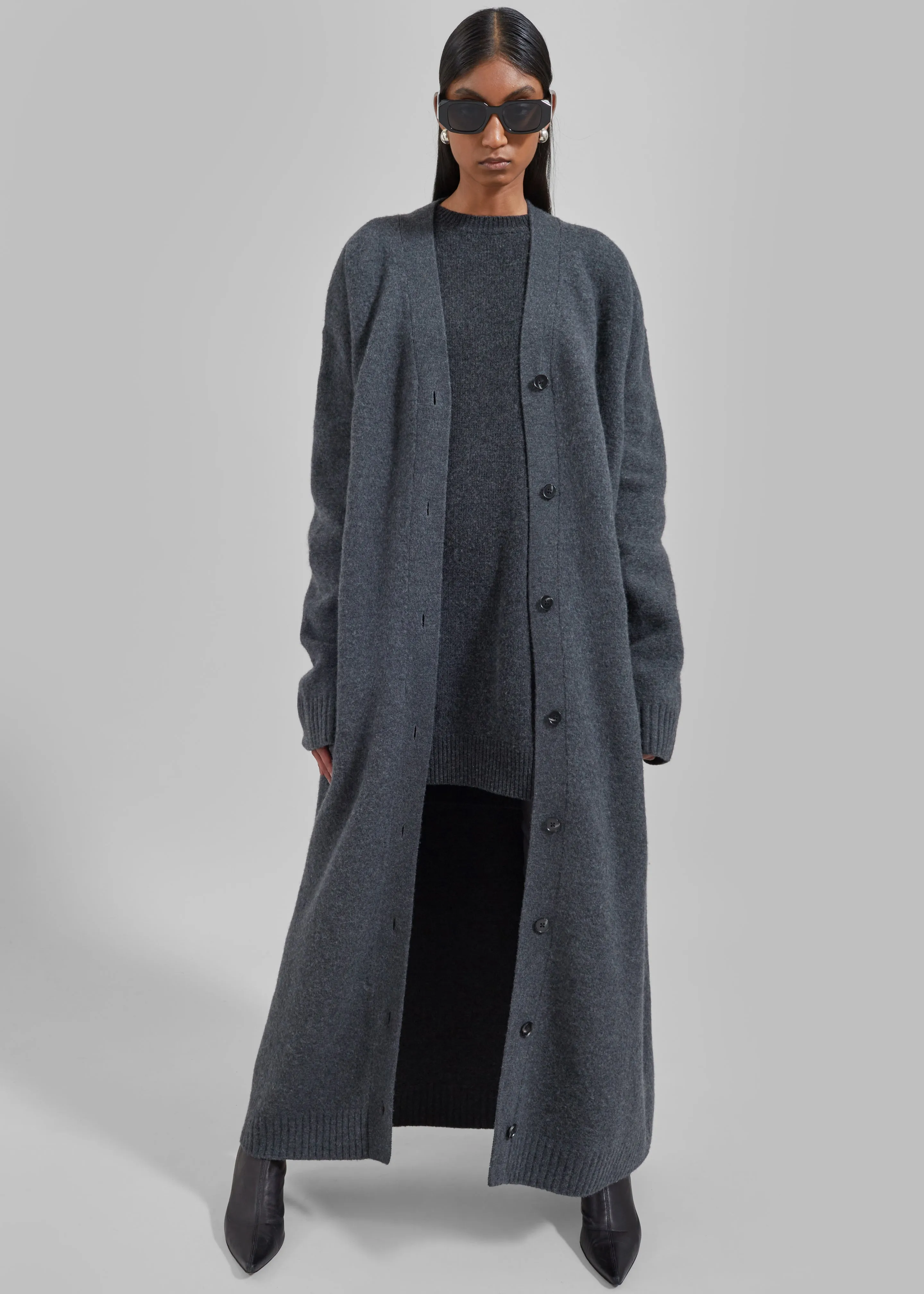 Emi Long Knit Cardigan - Dark Grey Melange