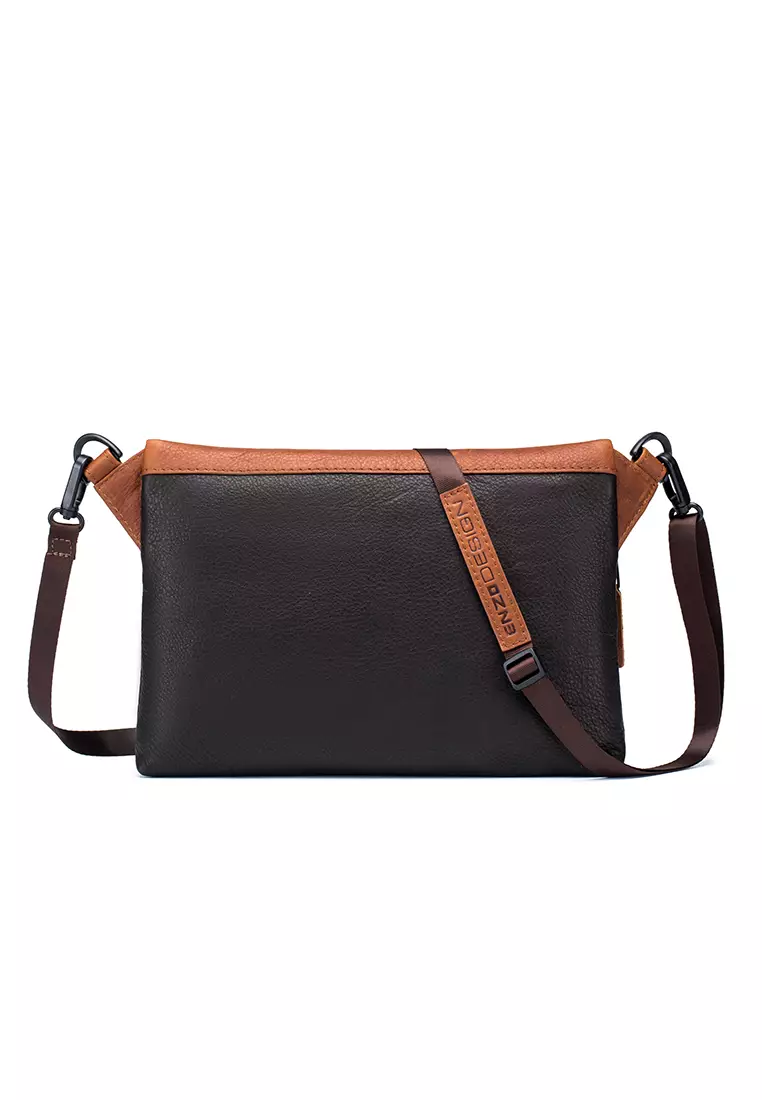 ENZODESIGN ENZODESIGN Leather Flat Crossbody Bag / Sling Bag BROWN / COGNAC