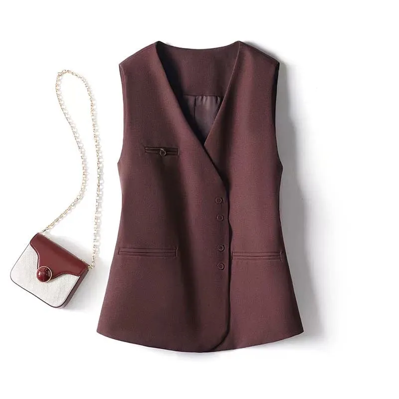 European high-end V-neck suit vest for women autumn 2024 new style loose slimming western style vest top