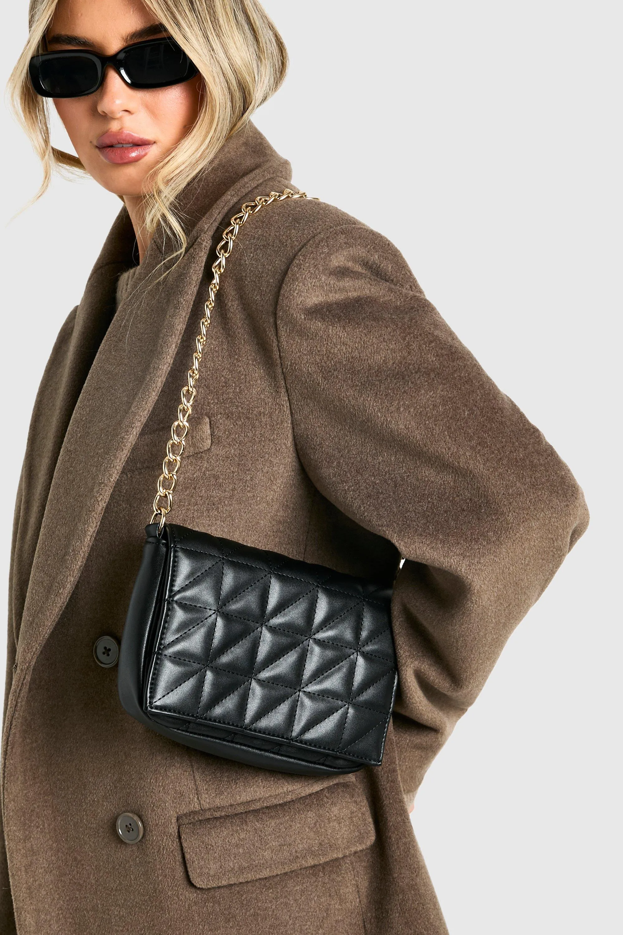 Faux Leather Quilted Chain Shoulder Bag