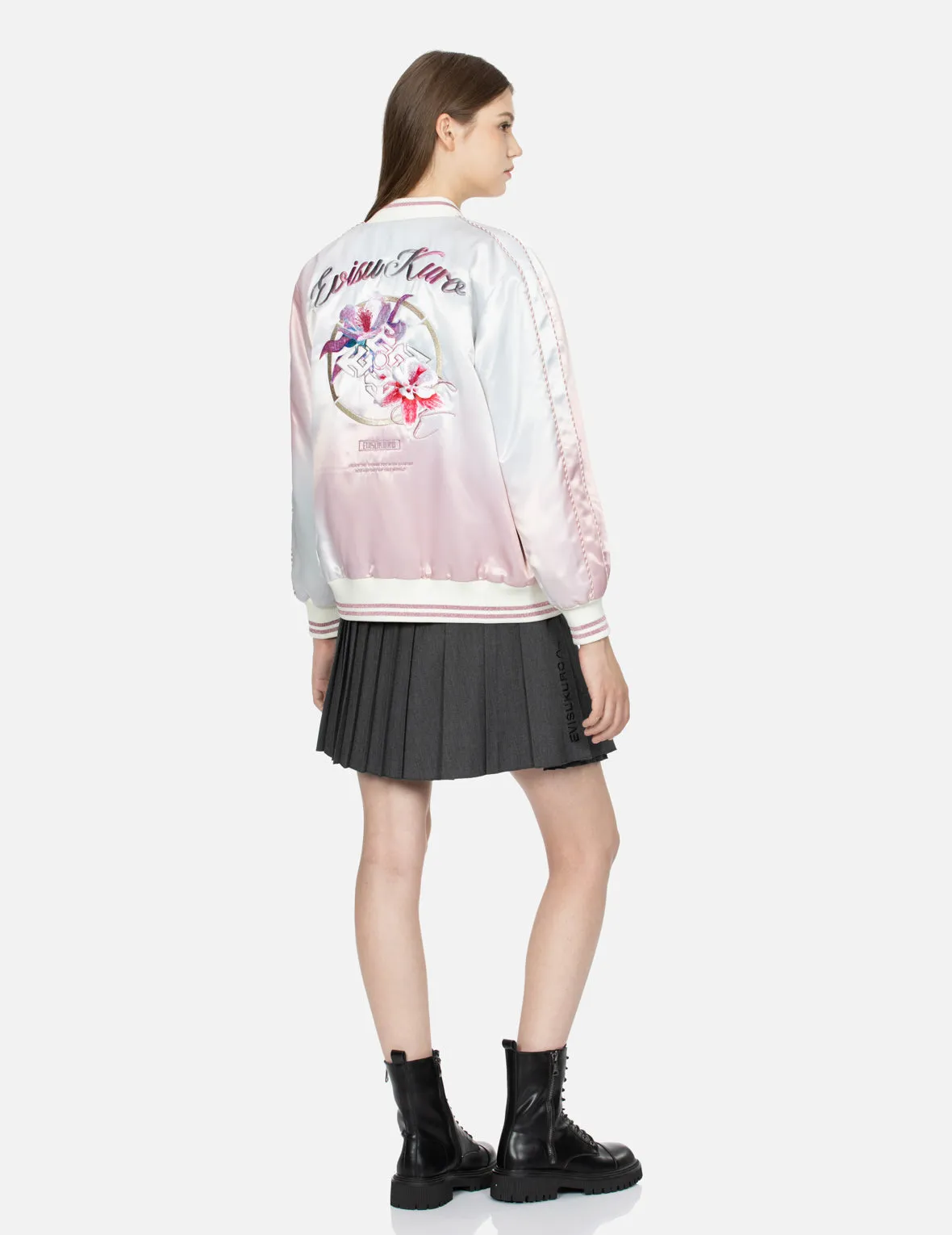 Floral Kamon Embroidery Oversized Souvenir Jacket