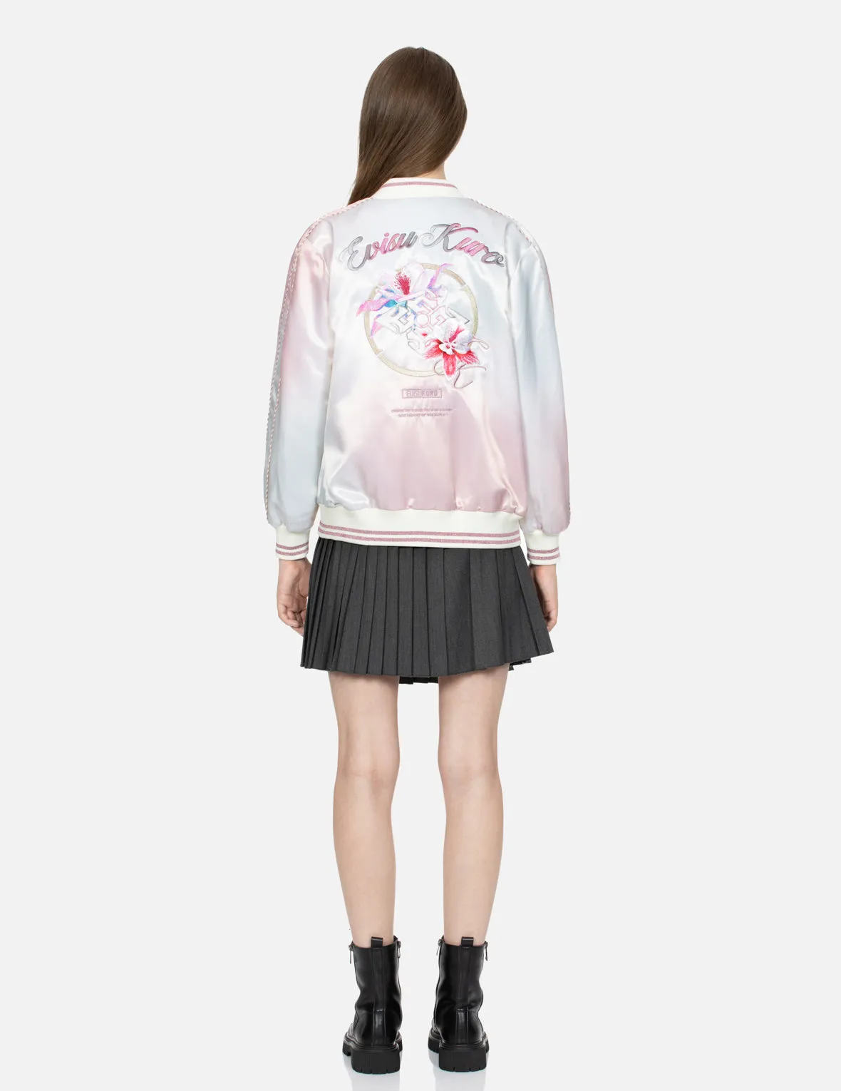 Floral Kamon Embroidery Oversized Souvenir Jacket