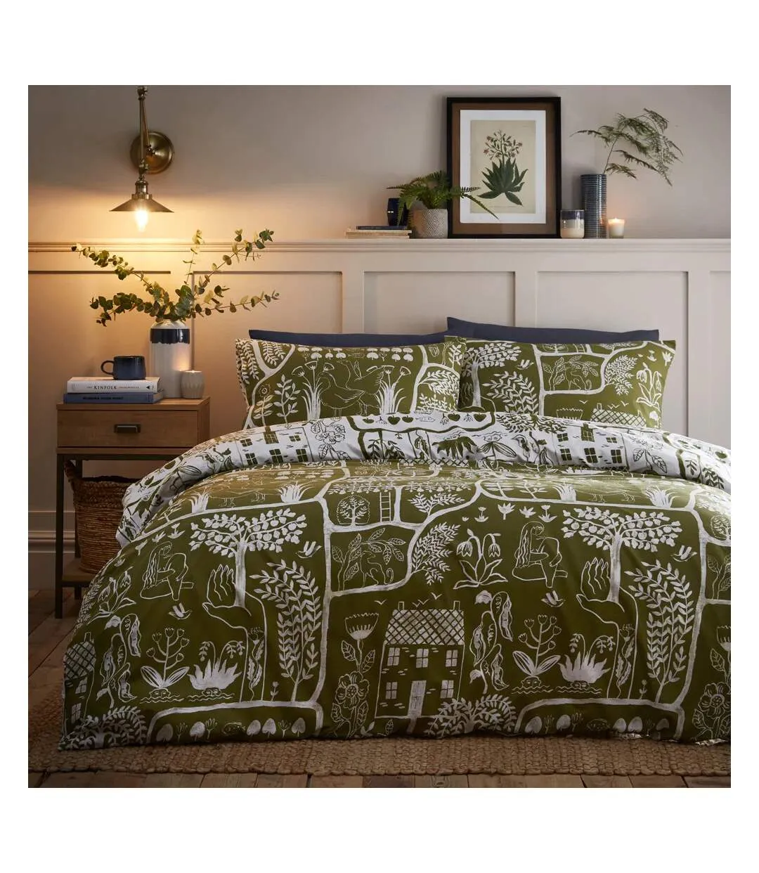 Frida reversible abstract duvet cover set moss Furn