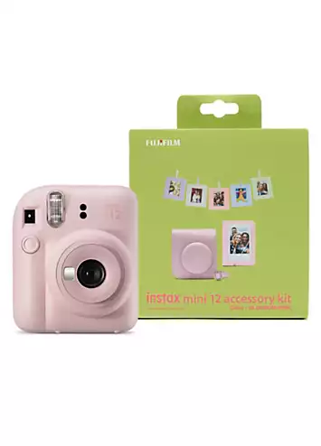 Fujifilm Instax Mini 12 Instant Camera with Case, Photo Album, Hanging Cards & Pegs - Blossom Pink | Kaleidoscope