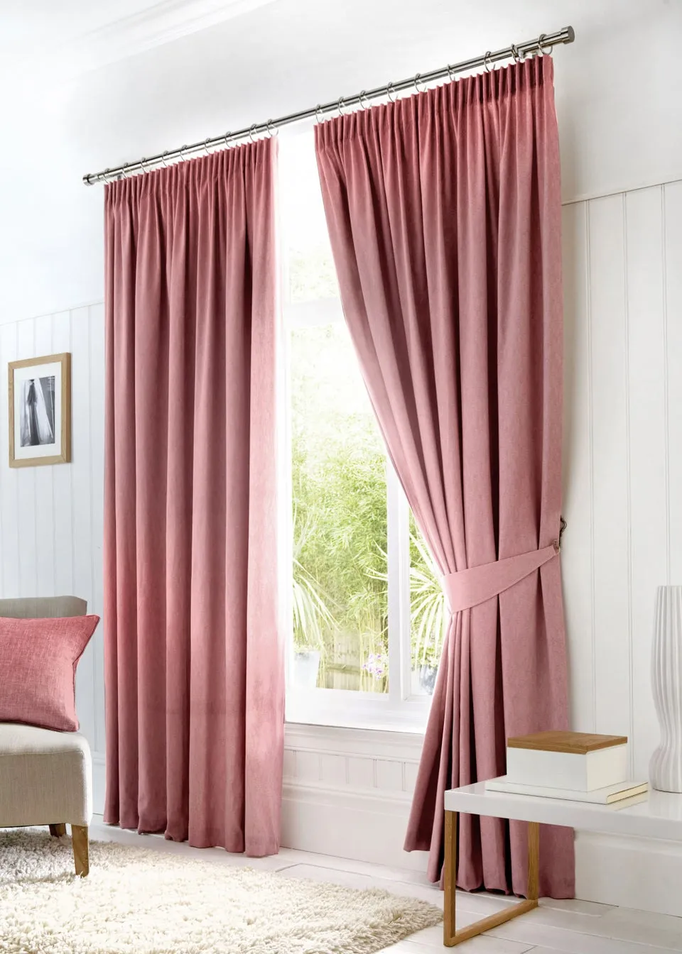 Fusion Dijon Blackout Pink Pencil Pleat Curtains